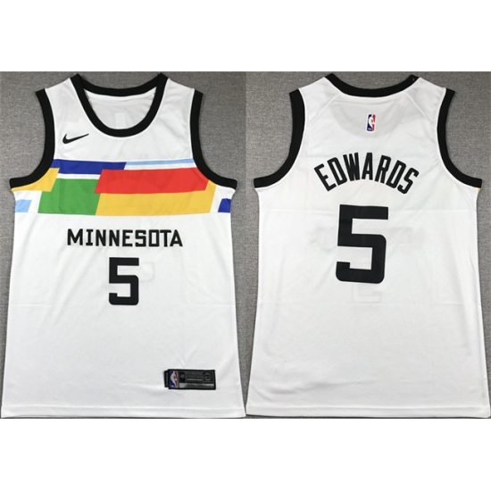 Men's Minnesota Timberwolves #5 Anthony Edwards White City Edition Stitched Jersey - Ujersey