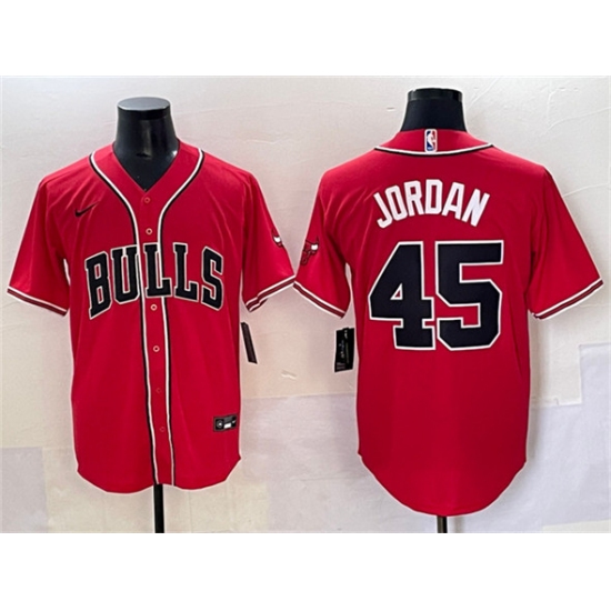 Men's Chicago Bulls #45 Michael Jordan Red Cool Base Stitched Baseball Jersey - Ujersey