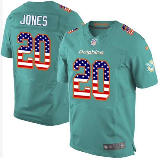 Men's Nike Miami Dolphins #20 Reshad Jones Elite Aqua Green Home USA Flag Fashion NFL Jersey - ujerseystore