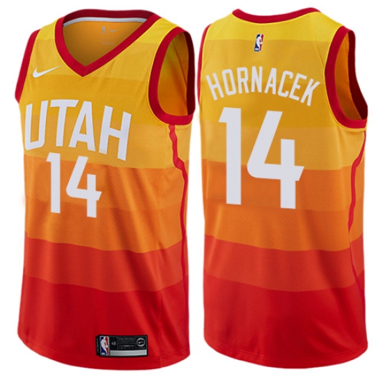 Men's Nike Utah Jazz #14 Jeff Hornacek Swingman Orange NBA Jersey - City Edition - Ujersey
