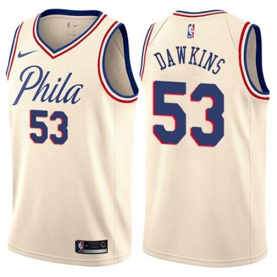 Men's Nike Philadelphia 76ers #53 Darryl Dawkins Swingman Cream NBA Jersey - City Edition - ujerseystore