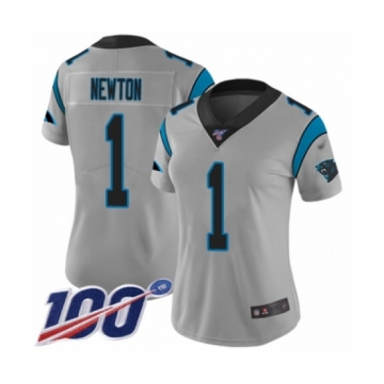 Women's Carolina Panthers #1 Cam Newton Silver Inverted Legend Limited 100th Season Football Jersey - Ujersey