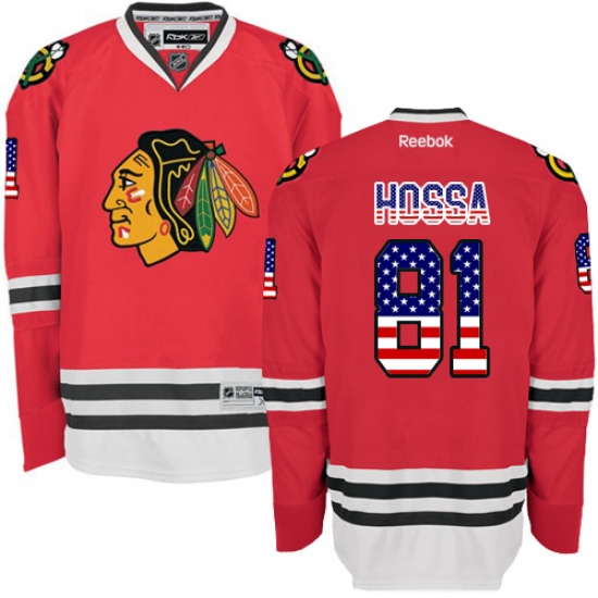 Men's Reebok Chicago Blackhawks #81 Marian Hossa Premier Red USA Flag Fashion NHL Jersey - Ujersey