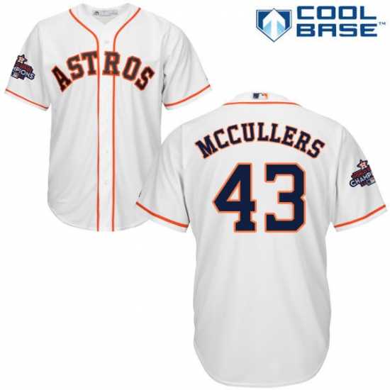 Youth Majestic Houston Astros #43 Lance McCullers Authentic White Home 2017 World Series Champions Cool Base MLB Jersey