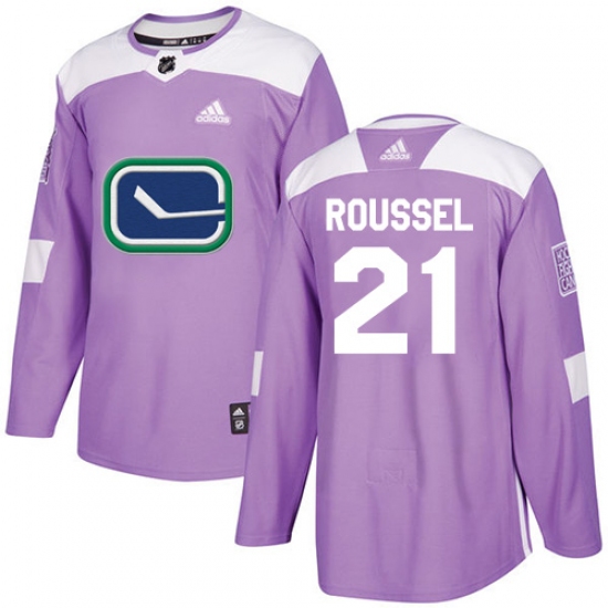 Men's Adidas Vancouver Canucks #21 Antoine Roussel Authentic Purple Fights Cancer Practice NHL Jersey - Ujersey