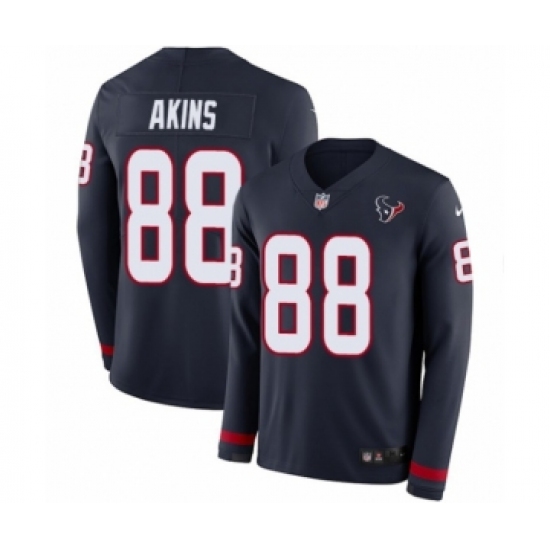 Youth Nike Houston Texans #88 Jordan Akins Limited Navy Blue Therma Long Sleeve NFL Jersey - Ujersey