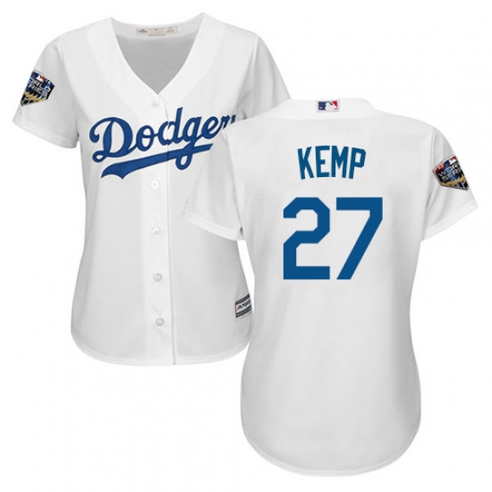 Women's Majestic Los Angeles Dodgers #27 Matt Kemp Authentic White Home Cool Base 2018 World Series MLB Jersey - Ujersey