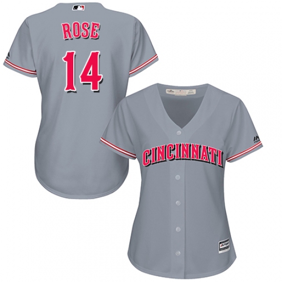 Women's Majestic Cincinnati Reds #14 Pete Rose Authentic Grey Road Cool Base MLB Jersey - Ujersey