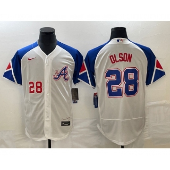 Men's Atlanta Braves #28 Matt Olson Number White 2023 City Connect Flex Base Stitched Jersey2 - Ujersey