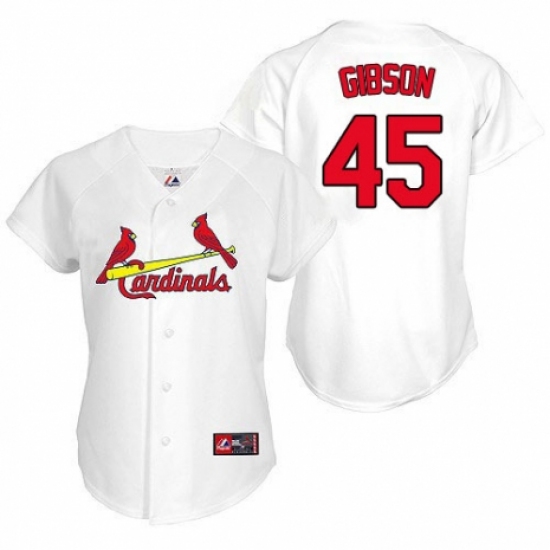 Women's Majestic St. Louis Cardinals #45 Bob Gibson Replica White Home MLB Jersey - Ujersey