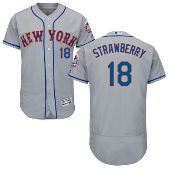Men's Majestic New York Mets #18 Darryl Strawberry Grey Road Flex Base Authentic Collection MLB Jersey - Ujersey