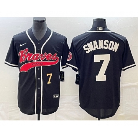 Men's Atlanta Braves #7 Dansby Swanson Number Black Cool Base Stitched Baseball Jersey - Ujersey
