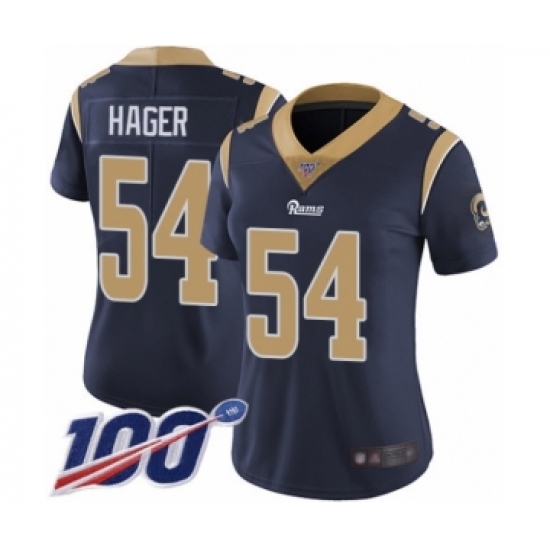 Women's Los Angeles Rams #54 Bryce Hager Navy Blue Team Color Vapor Untouchable Limited Player 100th Season Football Jersey - Ujersey