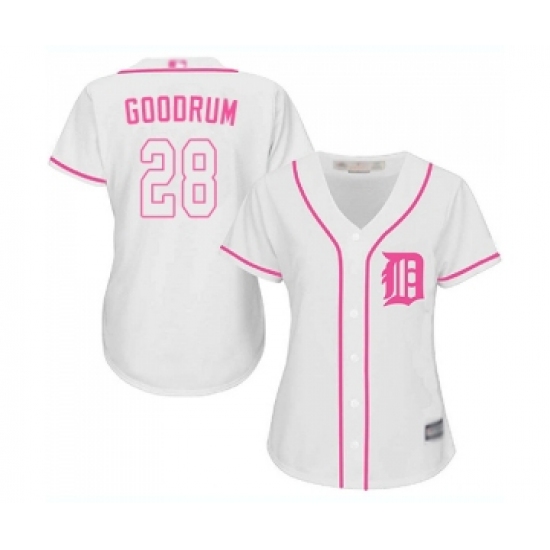 Women's Detroit Tigers #28 Niko Goodrum Replica White Fashion Cool Base Baseball Jersey
