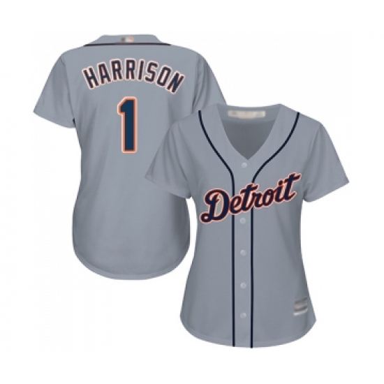 Women's Detroit Tigers #1 Josh Harrison Replica Grey Road Cool Base Baseball Jersey - Ujersey