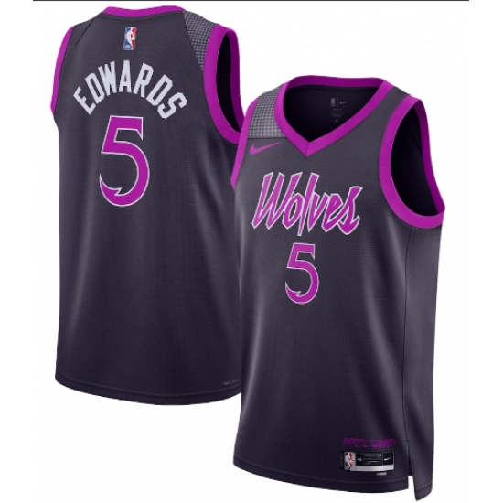 Men's Minnesota Timberwolves #5 Anthony Edwards Purple 2025-26 City Edition Stitched Basketball Jersey - Ujersey