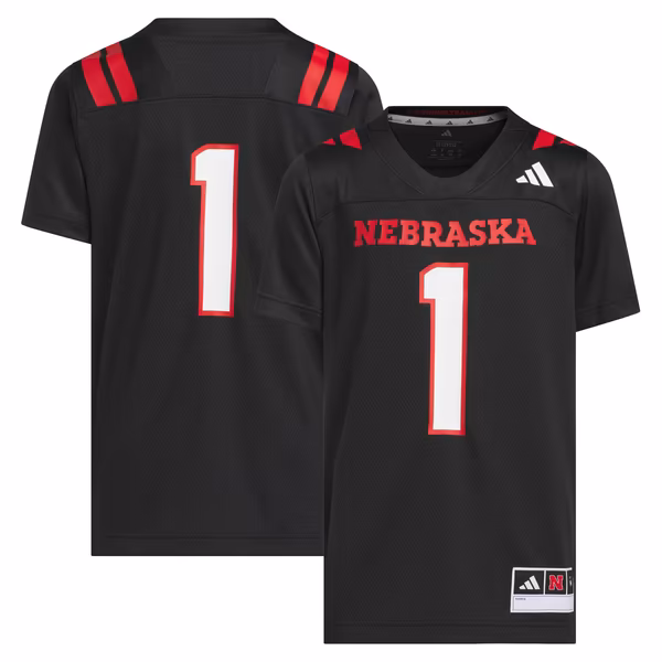 Youth adidas #1 Black Nebraska Huskers Our Red Burns Brighter Strategy Football Jersey - Ujersey