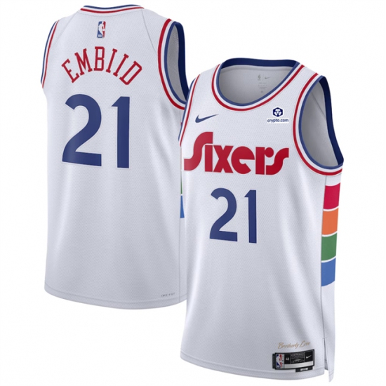 Men's Philadelphia 76ers #21 Joel Embiid White 2024-25 City Edition Stitched Jersey - Ujersey