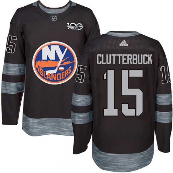Men's Adidas New York Islanders #15 Cal Clutterbuck Premier Black 1917-2017 100th Anniversary NHL Jersey - Ujersey