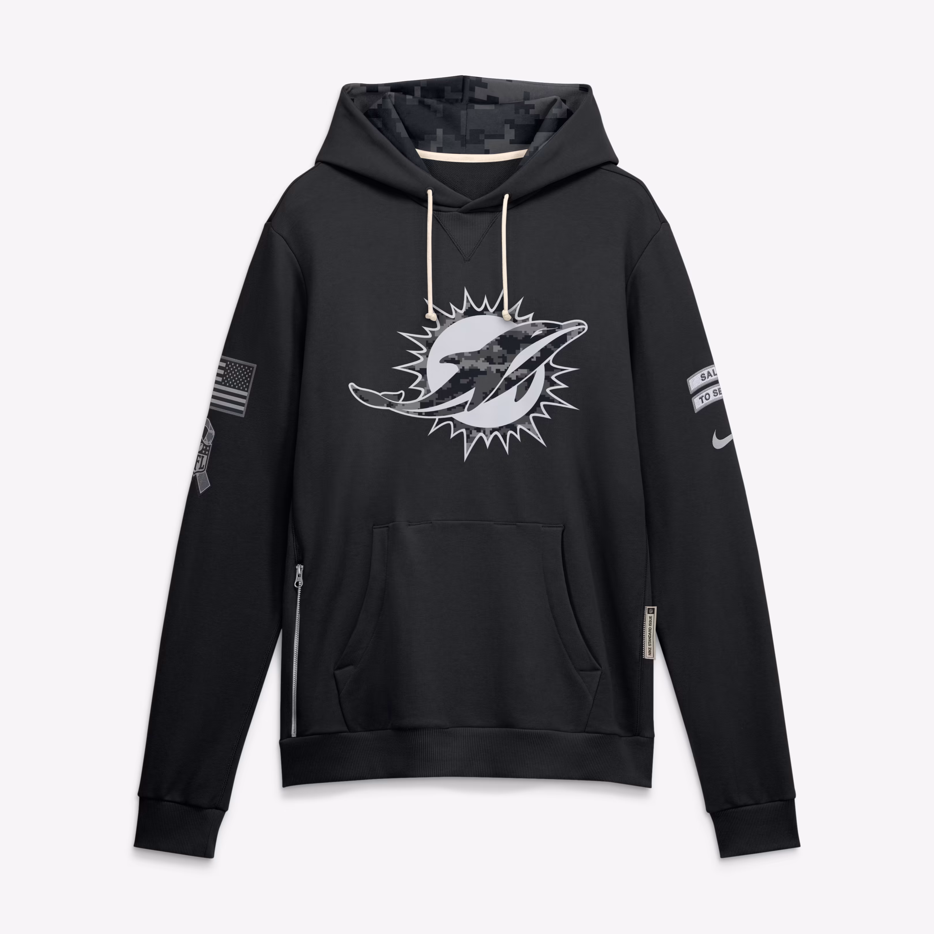 Men's Miami Dolphins  Nike Black 2026 Salute to Service Sideline Dri-FIT Pullover Hoodie - Ujersey