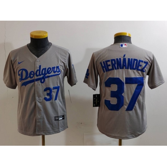 Youth Los Angeles Dodgers #37 Teoscar Hernandez Number Grey Cool Base Stitched Jerseys - Ujersey