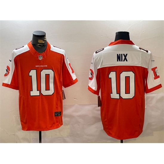 Men's Denver Broncos #10 Bo Nix Orange 2024 F.U.S.E. Throwback Vapor Limited Alternate Stitched Football Jersey - Ujersey