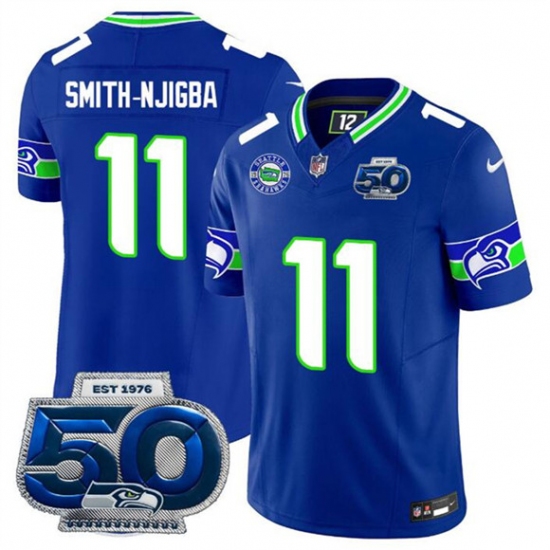 Men's Seattle Seahawks #11 Jaxon Smith-Njigba Royal 2025 F.U.S.E. 50th Season Throwback Vapor Limited Football Stitched Jersey - Ujersey