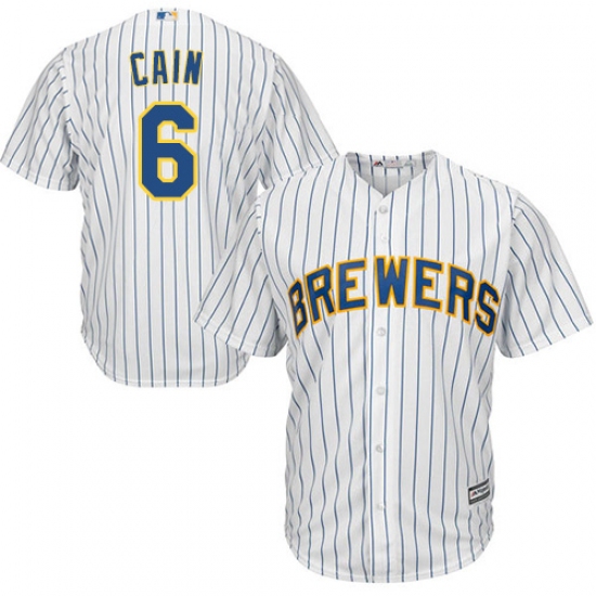 Youth Majestic Milwaukee Brewers #6 Lorenzo Cain Authentic White Home Cool Base MLB Jersey - Ujersey
