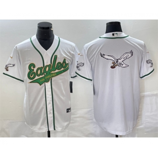 Men's Nike Philadelphia Eagles White Gold Team Big Logo Cool Base Stitched Baseball Jersey - Ujersey
