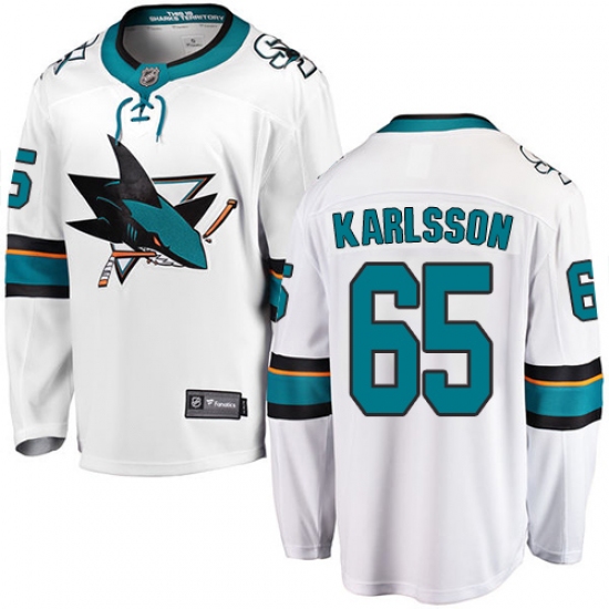 Youth San Jose Sharks #65 Erik Karlsson Fanatics Branded White Away Breakaway NHL Jersey - Ujersey