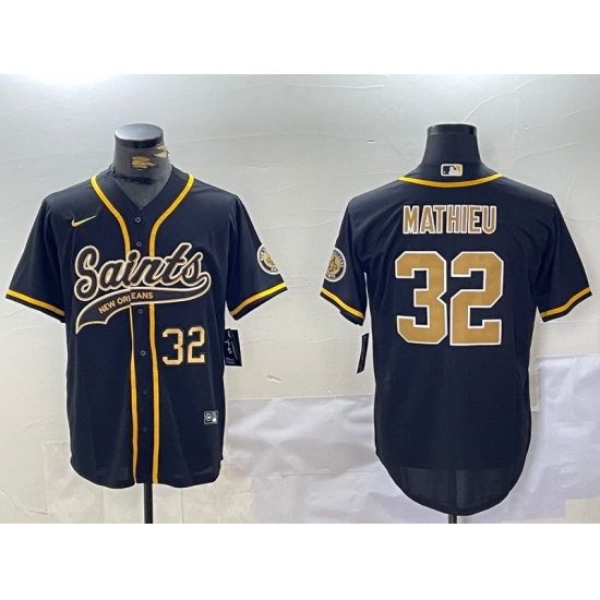 Men's New Orleans Saints #32 Tyrann Mathieu Black Cool Base Stitched Baseball Jerseys - Ujersey
