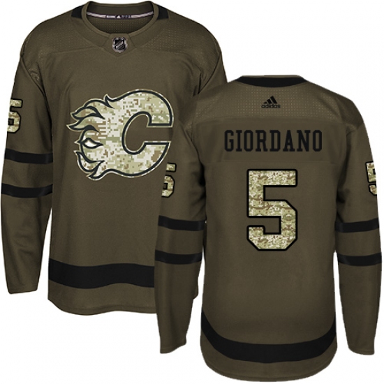 Men's Adidas Calgary Flames #5 Mark Giordano Authentic Green Salute to Service NHL Jersey - Ujersey