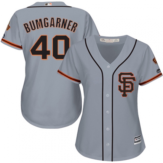 Women's Majestic San Francisco Giants #40 Madison Bumgarner Authentic Grey Road 2 Cool Base MLB Jersey - Ujersey