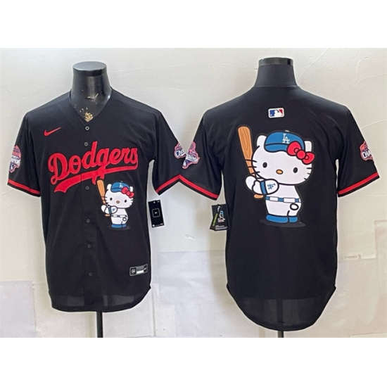 Men's Los Angeles Dodgers Team Big Logo Black Hello Kitty Night 2025 World Series Champions Stitched Baseball Jersey - Ujersey
