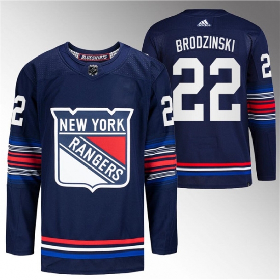 Men's New York Rangers #22 Jonny Brodzinski Navy Stitched Jersey - Ujersey