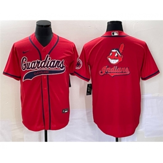 Men's Cleveland Guardians Red Team Big Logo Cool Base Stitched Baseball Jersey - Ujersey