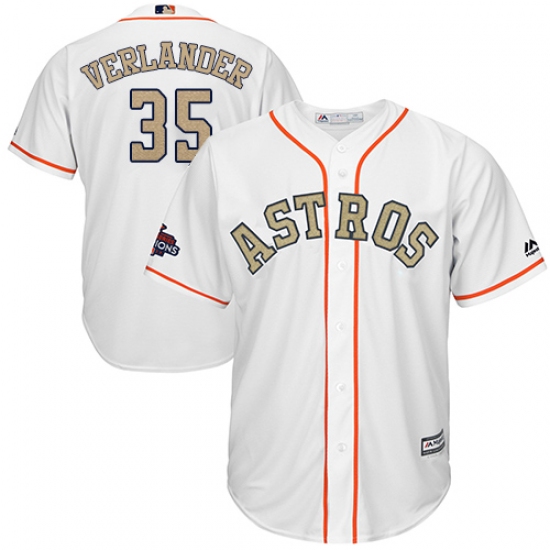Youth Majestic Houston Astros #35 Justin Verlander Authentic White 2018 Gold Program Cool Base MLB Jersey - Ujersey
