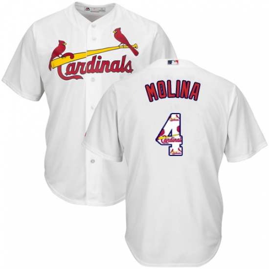 Men's Majestic St. Louis Cardinals #4 Yadier Molina Authentic White Team Logo Fashion Cool Base MLB Jersey - Ujersey
