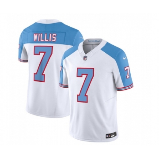 Men's Nike Tennessee Titans #7 Malik Willis White Blue 2023 F.U.S.E. Vapor Limited Throwback Football Stitched Jersey