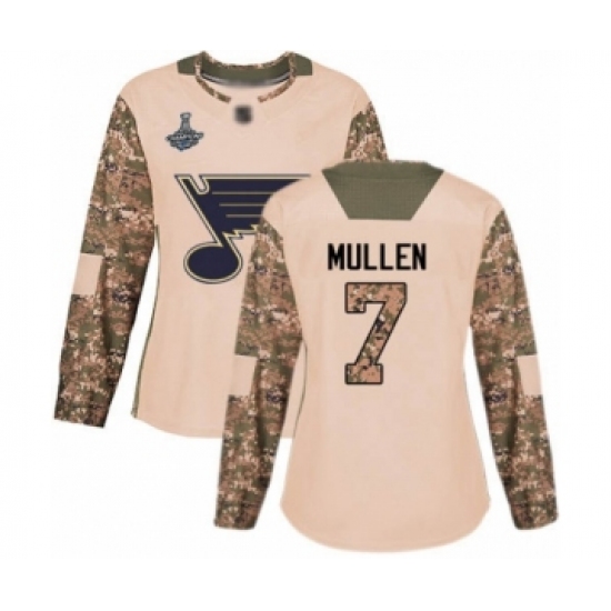 Women's St. Louis Blues #7 Joe Mullen Authentic Camo Veterans Day Practice 2019 Stanley Cup Champions Hockey Jersey - Ujersey