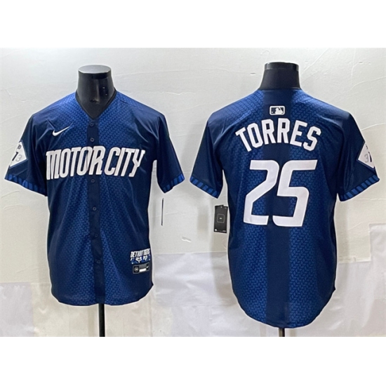 Men's Detroit Tigers #25 Gleyber Torres Navy City Connect Cool Base Limited Stitched Jersey - Ujersey