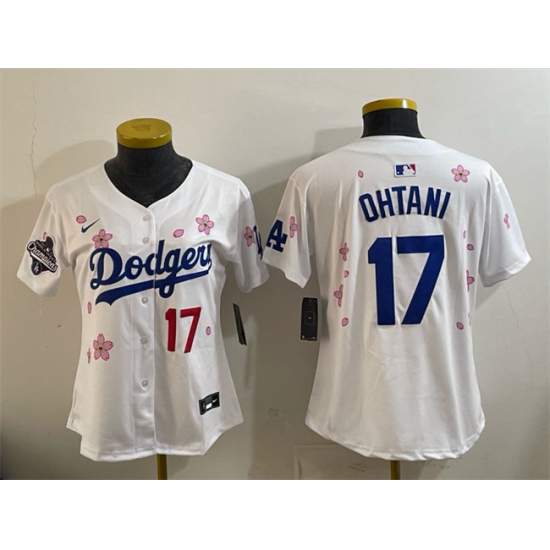 Women's Los Angeles Dodgers #17 Shohei Ohtani White 2025 World Series Champions Tokyo Series Limited Stitched Baseball Jersey(Run Small) - Ujersey