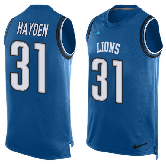 Men's Nike Detroit Lions #31 D.J. Hayden Limited Light Blue Player Name & Number Tank Top NFL Jersey - Ujersey
