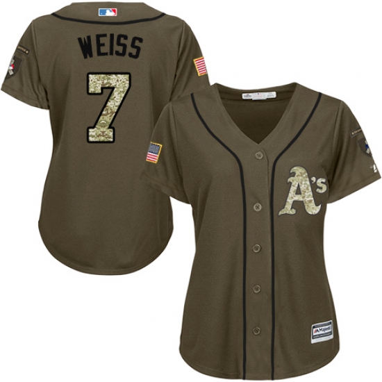 Women's Majestic Oakland Athletics #7 Walt Weiss Replica Green Salute to Service MLB Jersey - Ujersey