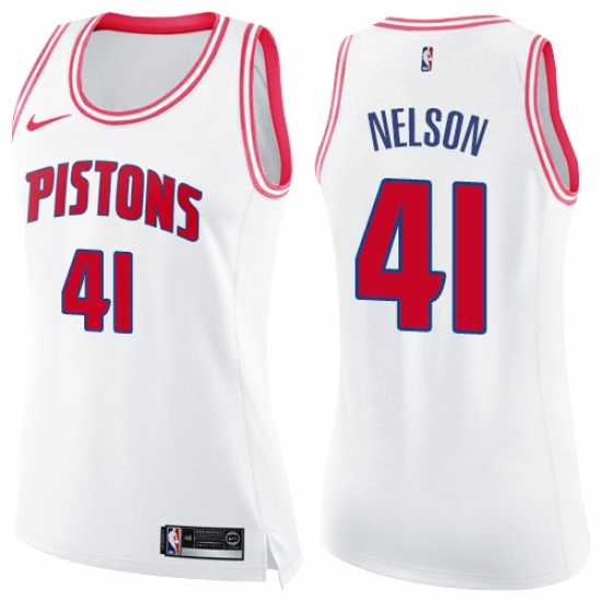 Women's Nike Detroit Pistons #41 Jameer Nelson Swingman White Pink Fashion NBA Jersey - Ujersey