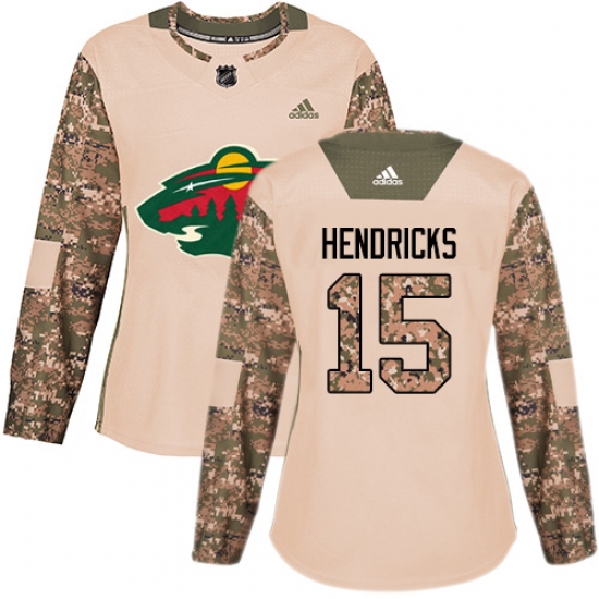 Women's Adidas Minnesota Wild #15 Matt Hendricks Authentic Camo Veterans Day Practice NHL Jersey - Ujersey