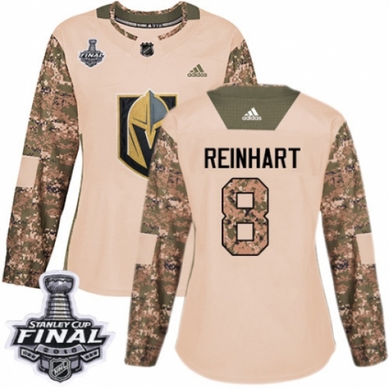 Women's Adidas Vegas Golden Knights #8 Griffin Reinhart Authentic Camo Veterans Day Practice 2018 Stanley Cup Final NHL Jersey - Ujersey