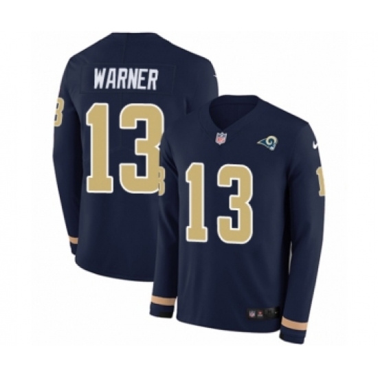 Youth Nike Los Angeles Rams #13 Kurt Warner Limited Navy Blue Therma Long Sleeve NFL Jersey - Ujersey