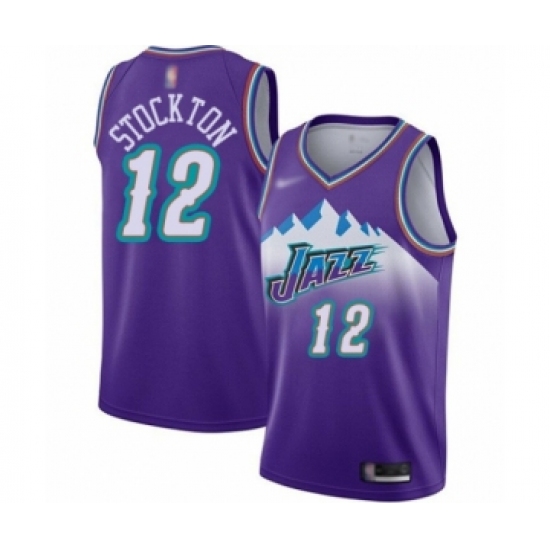 Women's Utah Jazz #12 John Stockton Swingman Purple Hardwood Classics Basketball Jersey - Ujersey