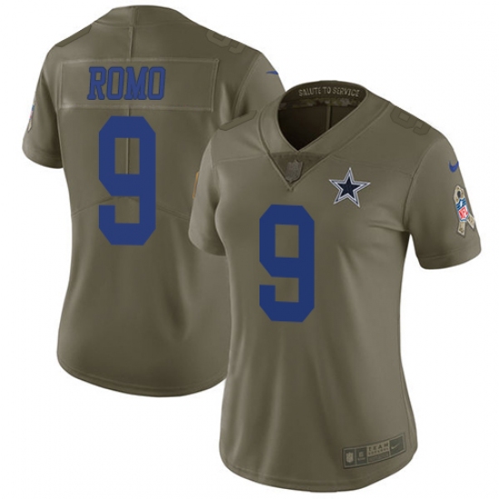 Women's Nike Dallas Cowboys #9 Tony Romo Limited Olive 2017 Salute to Service NFL Jersey - Ujersey
